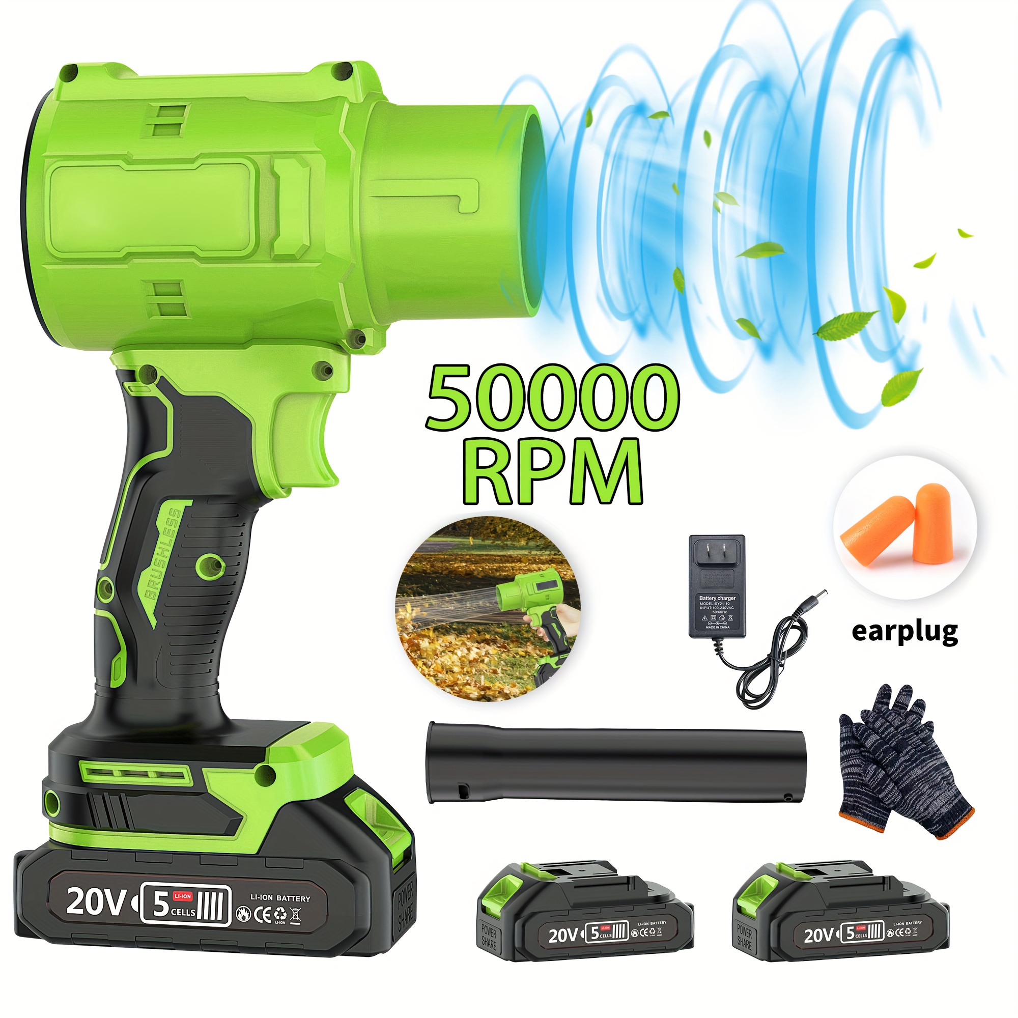 Powerful 50000RPM Cordless Leaf Blower, 20V Turbo Air Blower for Car Drying, Leaf Snow Dust Blowing, with Battery, Perfect Christmas Gift, Holiday Gift Idea, Home Outdoor Cleaning Tool