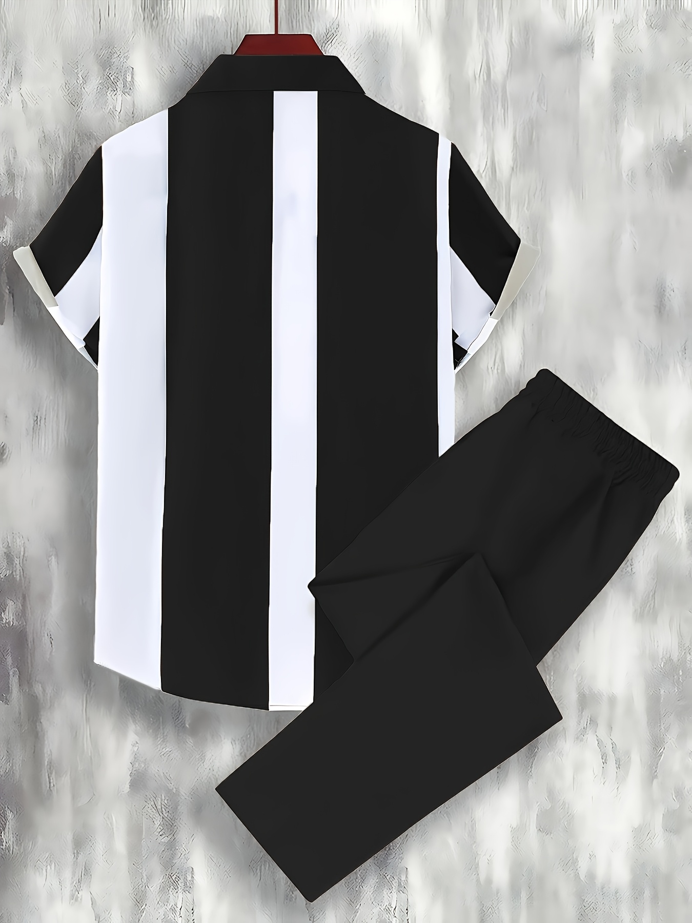 Digital Print Men's Casual Sport Cardigan Button Short Sleeve and Long Pants Set