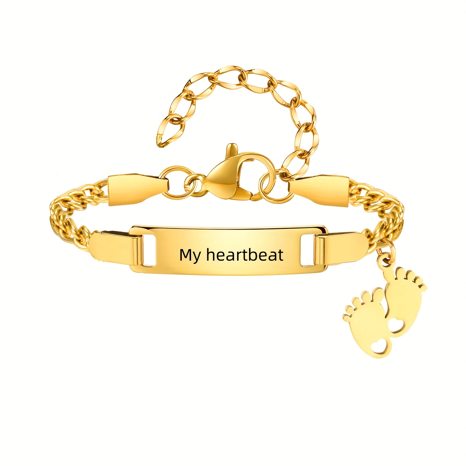 TEMU Stainless Steel Custom Name Footprint Elephant Eye Bracelet, Laser Engraved Name, Baptism And Christmas Gift For Mom, Lady, And, Birthday Gift