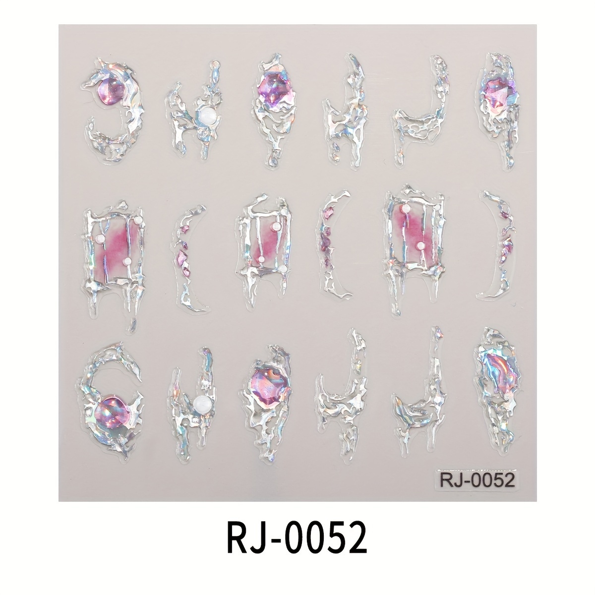 Image of 1pc 5d Luxury Gemstones Jelly Nail Art Sticker Holographic Silver Metal Frame Self-adhesive Nail Decals For And Women Diy Manicure Art Decoration