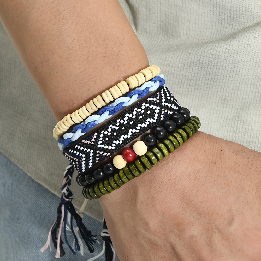 5pcs Bohemian Tassel Bracelet Set, Adjustable Stackable Design