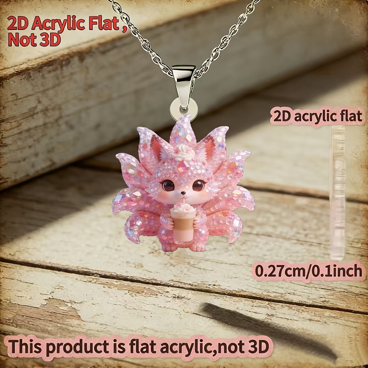 Women's Cute Little Fox Acrylic Pendant Necklace, Gift Idea