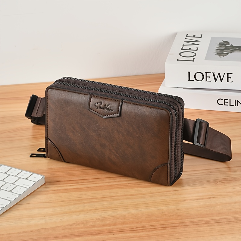 TEMU New Fashionable Men's Waist Bag; Features A Multifunctional Zipper Design For Phone Storage. Durable And Practical, Ideal For Crossbody Wear
