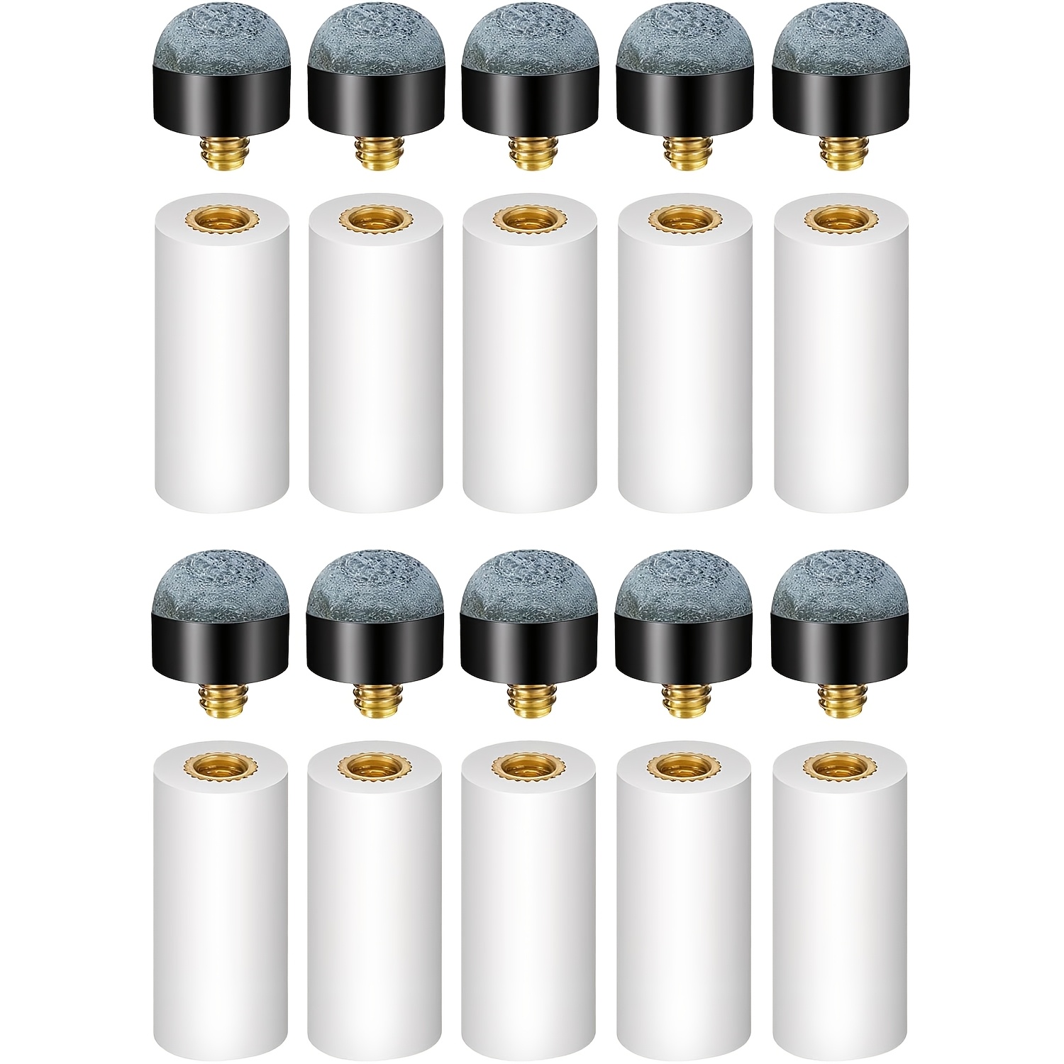 Image of 10 Sets Of Cue Tip Replacement Kits, 12mm Cue Tips With White Cue Tip Rings, Screw-type Cue Tips Suitable For Pool Cues