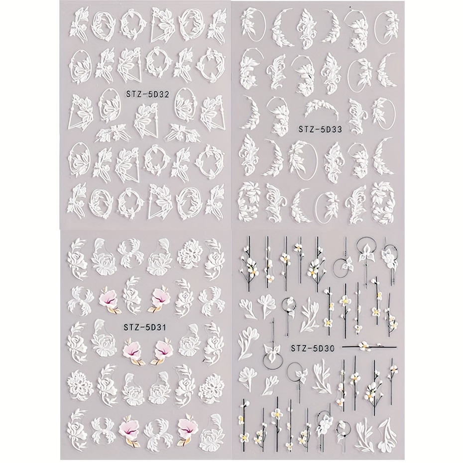 Image of 5d Charms Lace Flower Nail Decals Mandala Leaf White Rose Floral Petals Stylish Nail Art Polish Manicure Sliders Summer Tattoo Additions