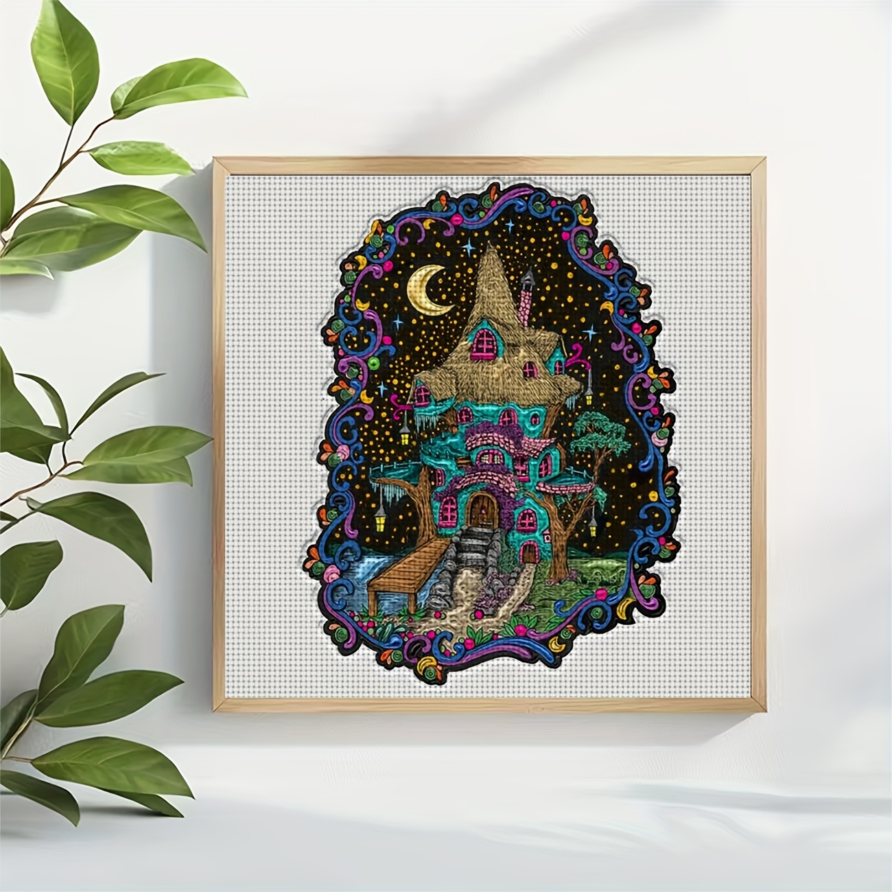 Printed Cross Stitch Kit, "Dreamy Colored House" Pattern for Beginners