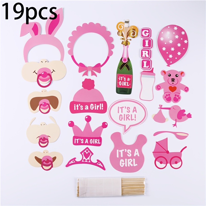 19pcs Of Photo Props Celebrating A Girl, Perfect For Pink Baby Showers And Birthday Parties, Adorable Items For A Photography Booth