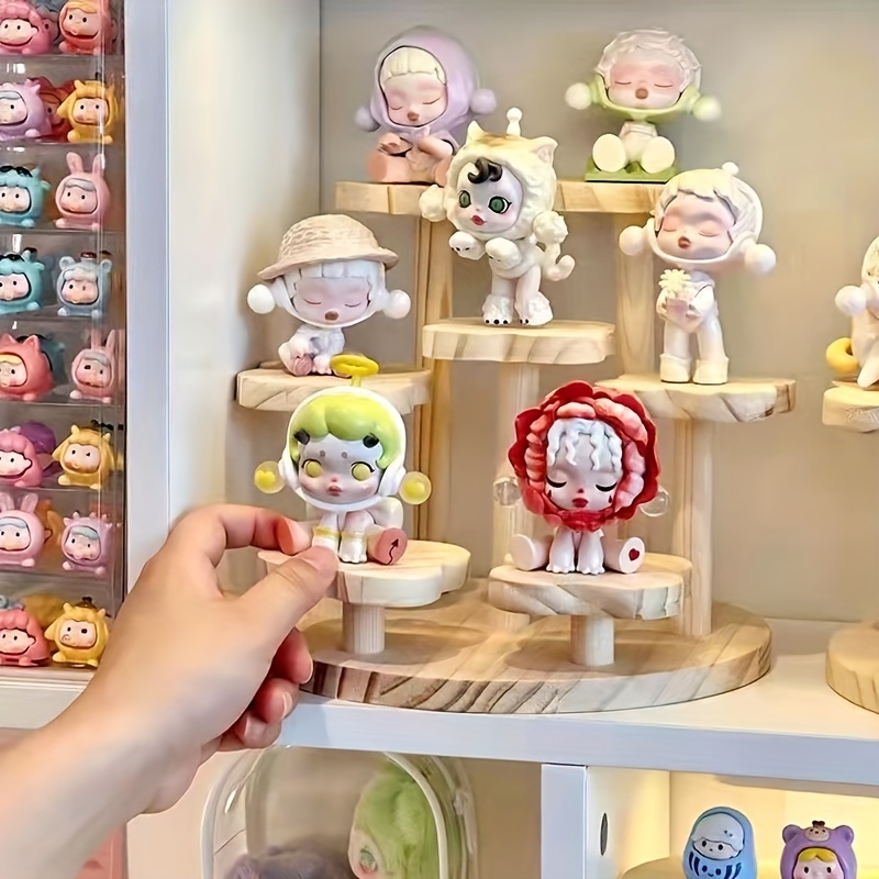 TEMU Houten displayrek voor kerstpoppen, doofdozen, bouwsteenpersonages en collectibles - Woondecoratieopslag - 7 niveaus - Bloemdisplayrek ,