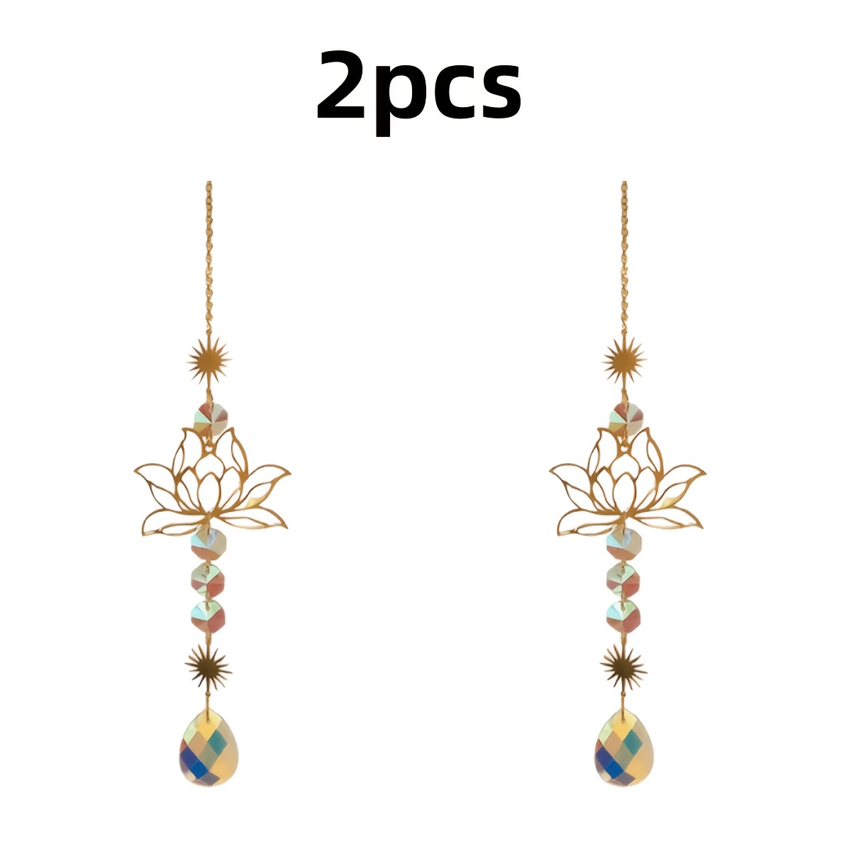 Image of 2pcs Metal Sun Catchers Hanging Lotus Sun Prism Crystal Ornaments Window Home Decorations For Holiday And Birthday Gifts