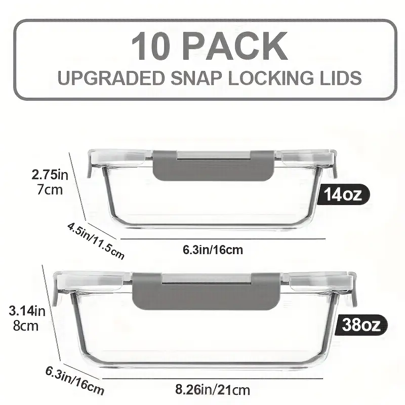 10pcs glass meal preparation container with lid food storage container with snap lock lid airtight lunch container microwave oven refrigerator and dishwasher Product details 7