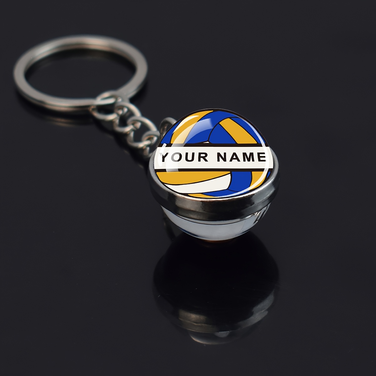 TEMU [customized] 1pc Custom Name Volleyball Keychain Personalized Customized Text Double Sided Glass Ball Pendant Key Chain Sports Style Volleyball