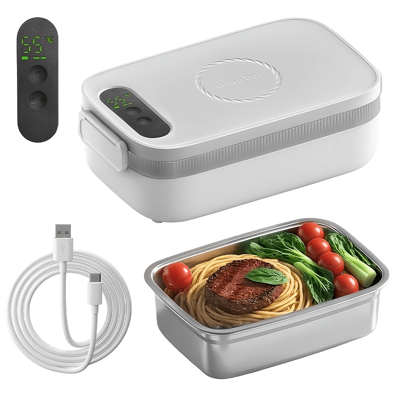 TEMU Boîte à Lunch Portable pour Adultes - Chauffe-plat Autonettoyant Alimenté par Batterie 14000Mah avec Chargement Type-C, Boîte Bento Chauffée