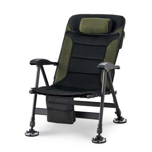 Portable Outdoor Fishing Chair, Thickened Aluminum Frame, 4-Level Adjustable Backrest, Telescopic Legs, Breathable Mesh Detachable Cushion, Front And Rear Storage Bags with Tool Bag