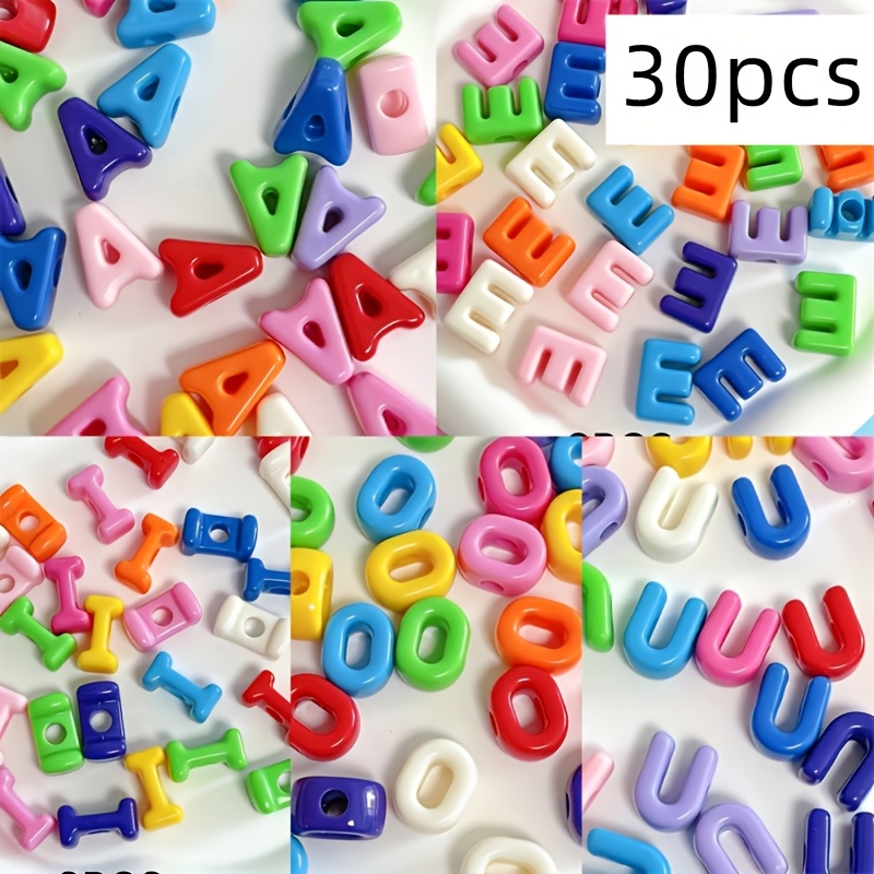 TEMU 30pcs A, E, I, O, U Letter Beads, Colored Solid Acrylic Large Letter Beads, Bracelet Necklace Bead Materials, Jewelry Making Additions, Bracelet