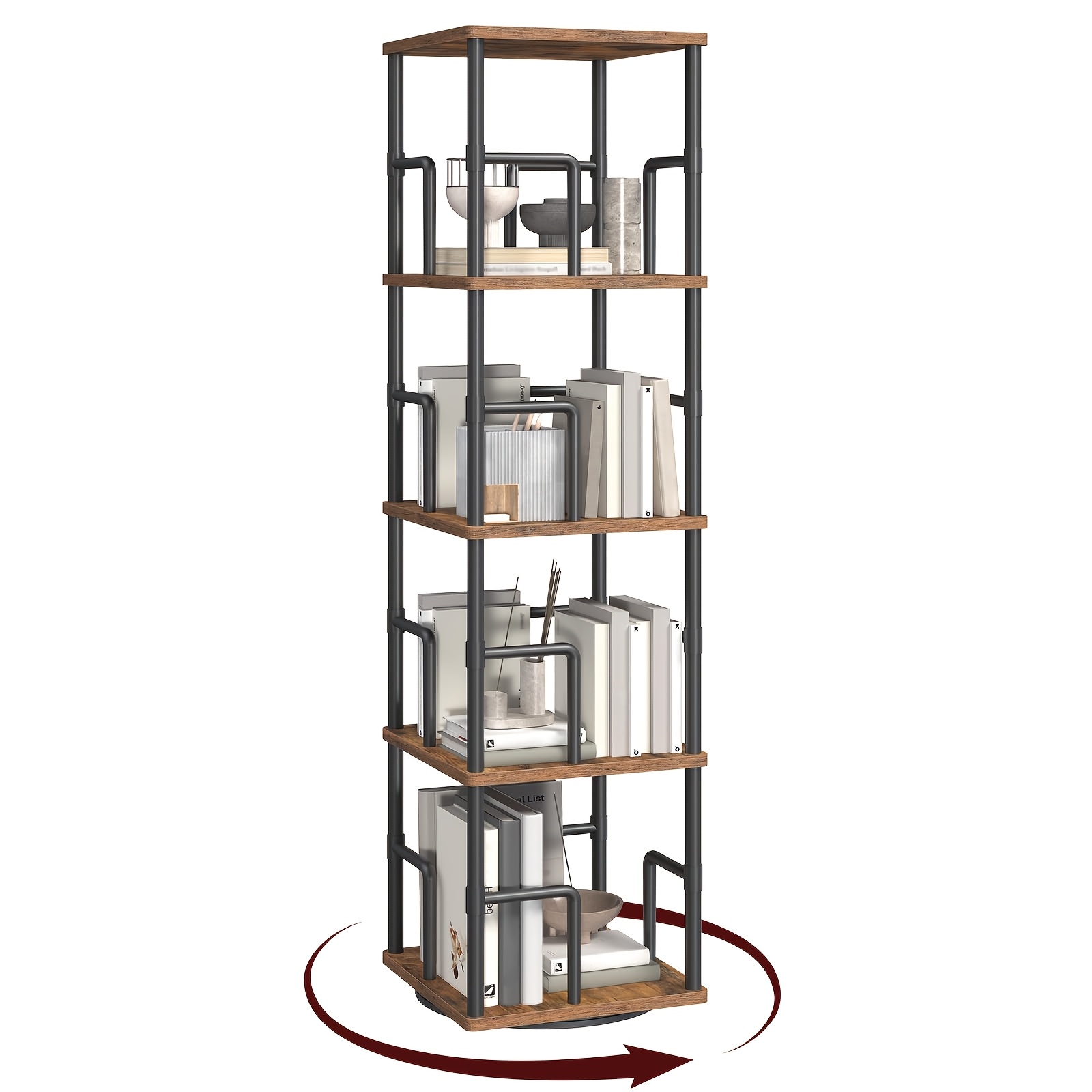 TEMU 4-tier/5-tier Rotating Bookshelf | Freestanding Corner Bookshelf With 360Â° Rotation, Layered Shelves, Suitable For Living Room, Bedroom, Home