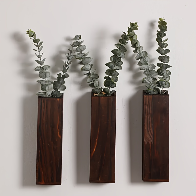 

Rustic Wooden Wall-mounted Planter With Artificial Flowers - Rectangular Hanging Vase For Living Room, Bedroom, Dining & Bathroom Decor Artificial Plants For Home Decor Flower Vases Home Decor