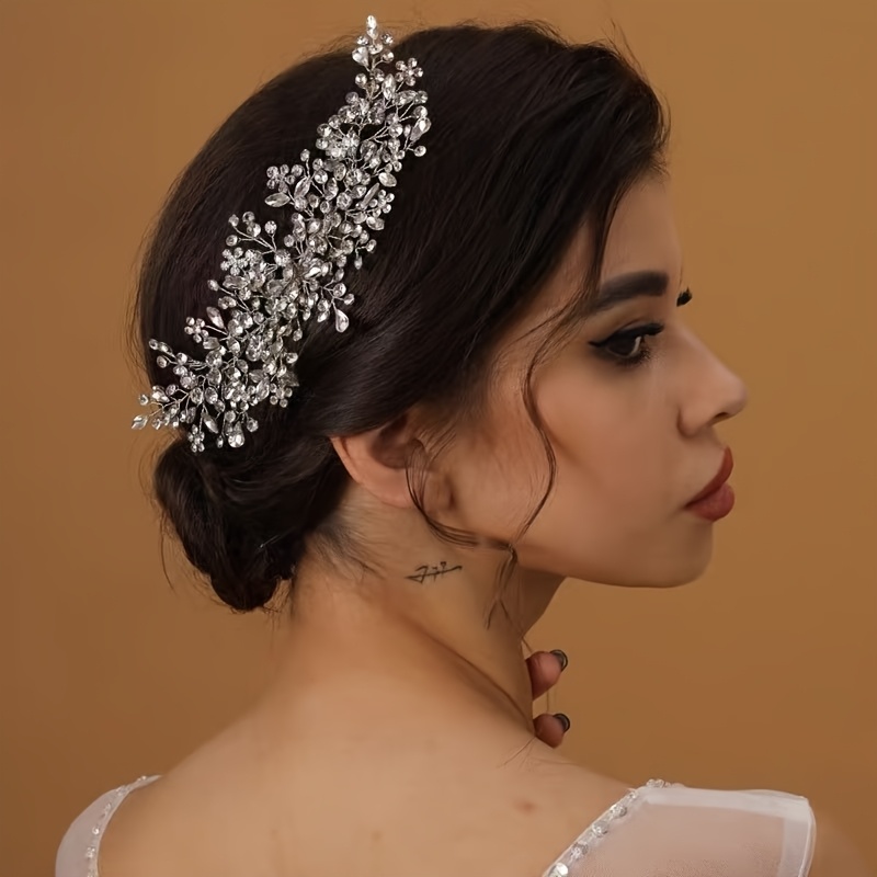 TEMU Coiffe de mariée main avec strass - Coiffe de fée avec strass, accessoires de robe de mariée adaptés aux mariées, d'année, fêtes, chignons et ,