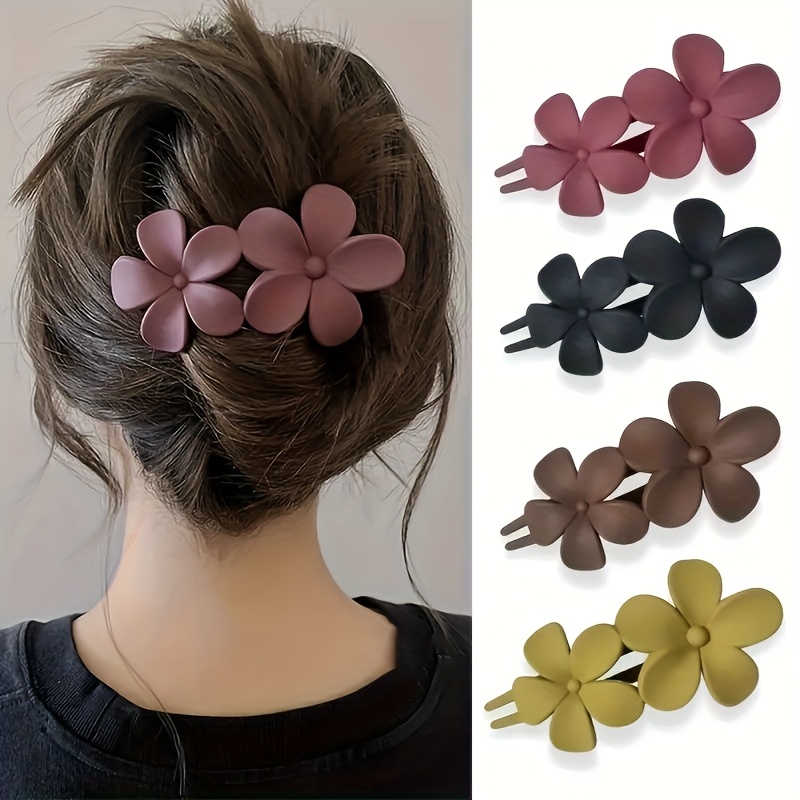 Image of Hairpin, Non-slip, Matte French Hair Clip, 4pcs Set Of Flower Hairpins, Black Flower Hair Pin, Elegant Ladies' Bun Additions