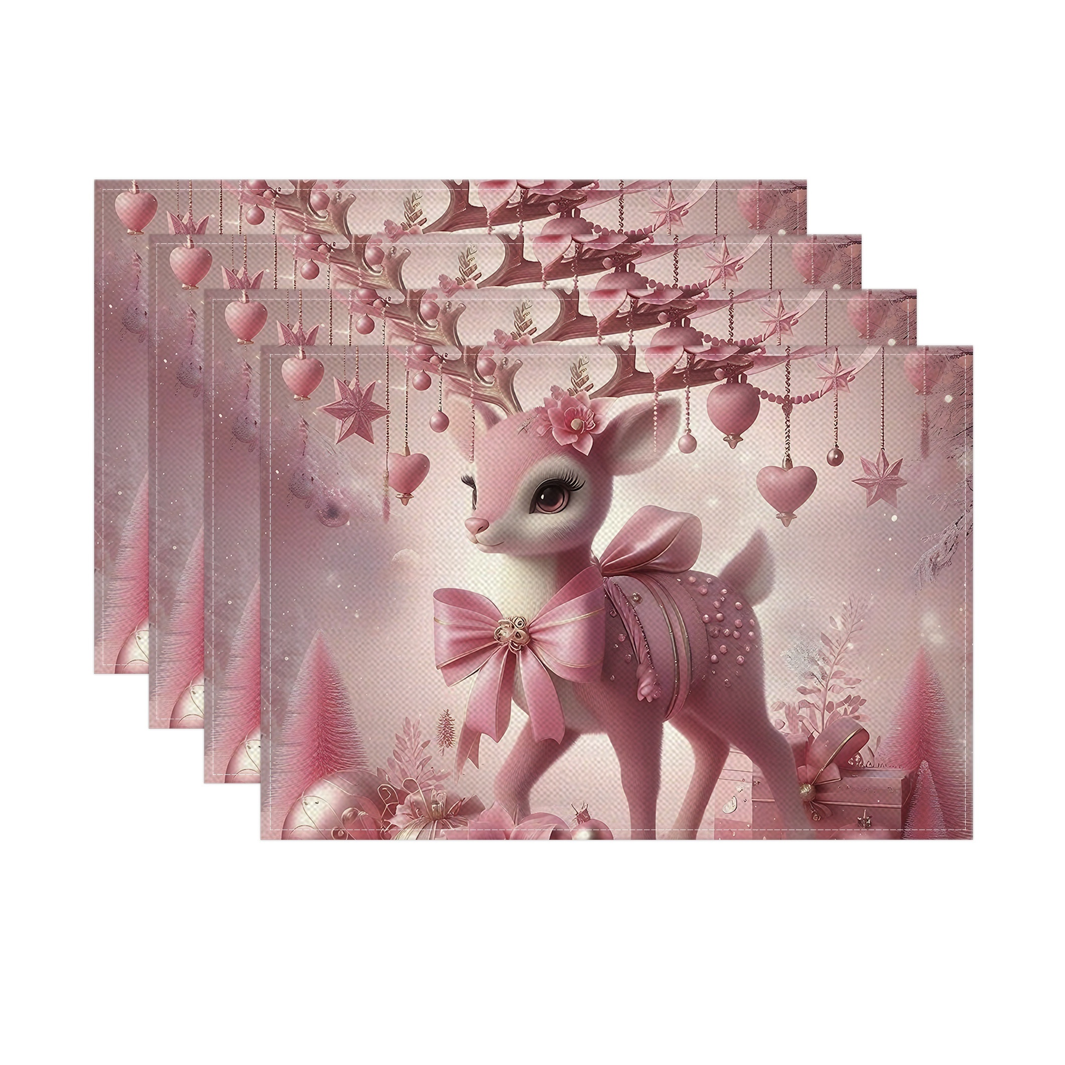 

4pcs Set Christmas Placemats - 12x18in, - Polyester Table For Dining & , Red & , , For & Restaurant Use
