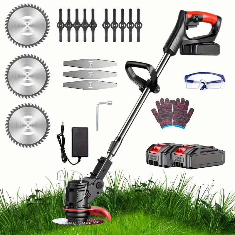 small portable electric lawn mower for home use li   cordless handheld mower multifunctional lawn mower for garden 3in 1 cordless lawn trimmer with 3 blades and rechargeable cordless lawn mower gift for dadeaster details 2