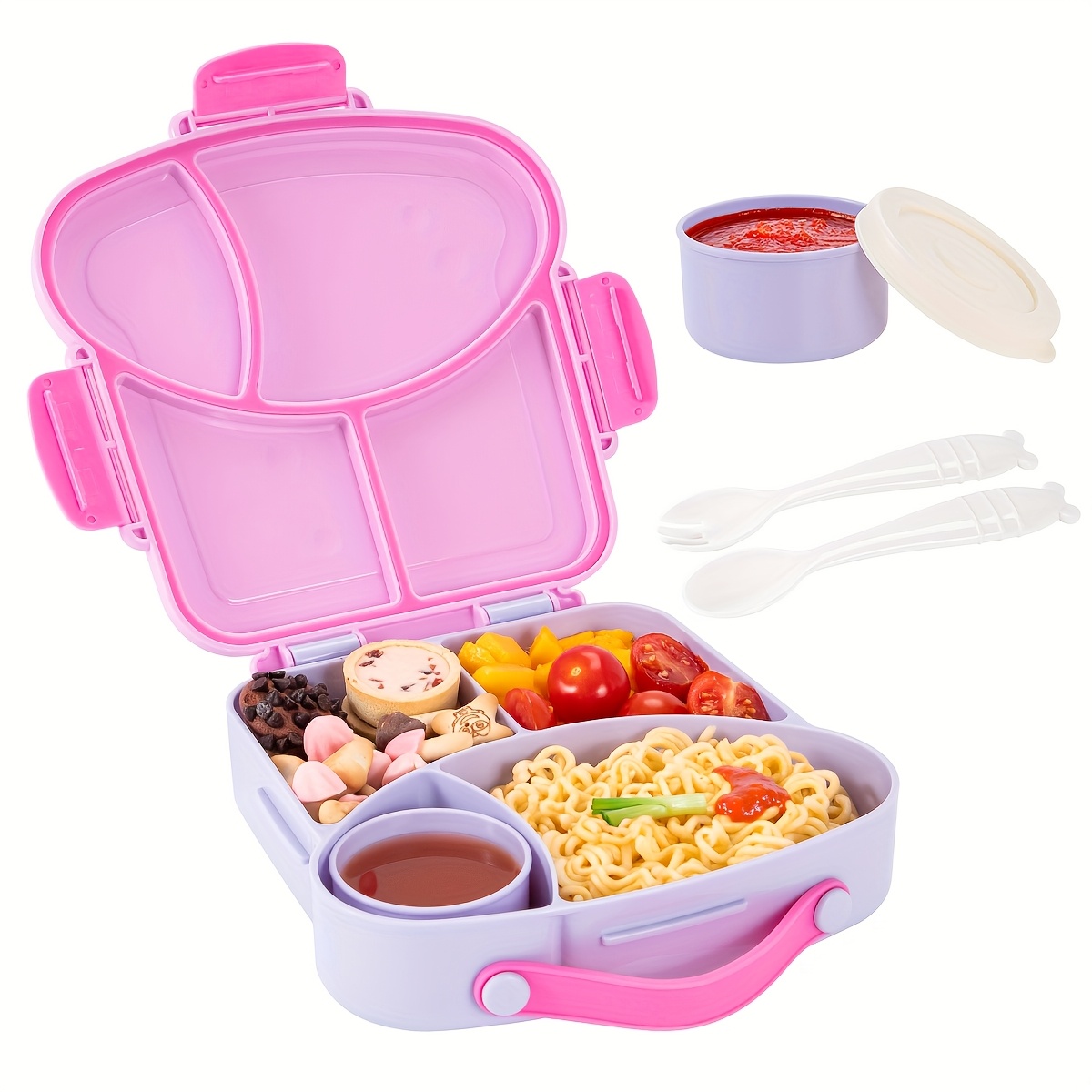 Image of 1pc Leakproof Lunch Bento Box With Handle And Cutlery, Perfect Portable Snack Box Food Storage Box For Work, Travel And Picnic