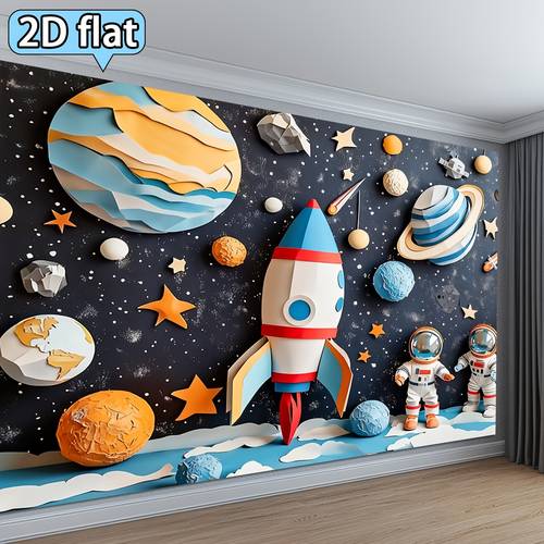 2d flat 2d flat 1pc space rocket planet astronaut theme banner background cloth party decoration banner tapestry 2d flat