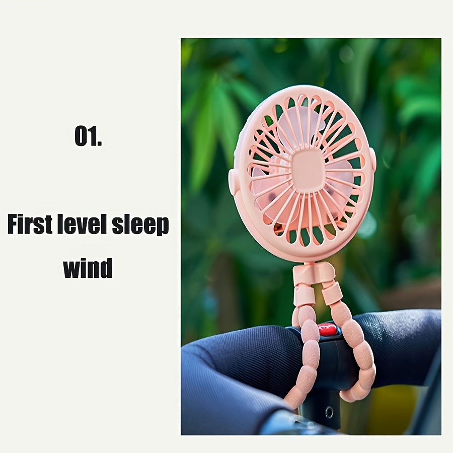 portable octopus shaped led light mini fan with flexible tripod stand usb rechargeable wearable fan quiet powerful for strollers outdoor table indoor use plastic material button control 500mah lithium battery details 1