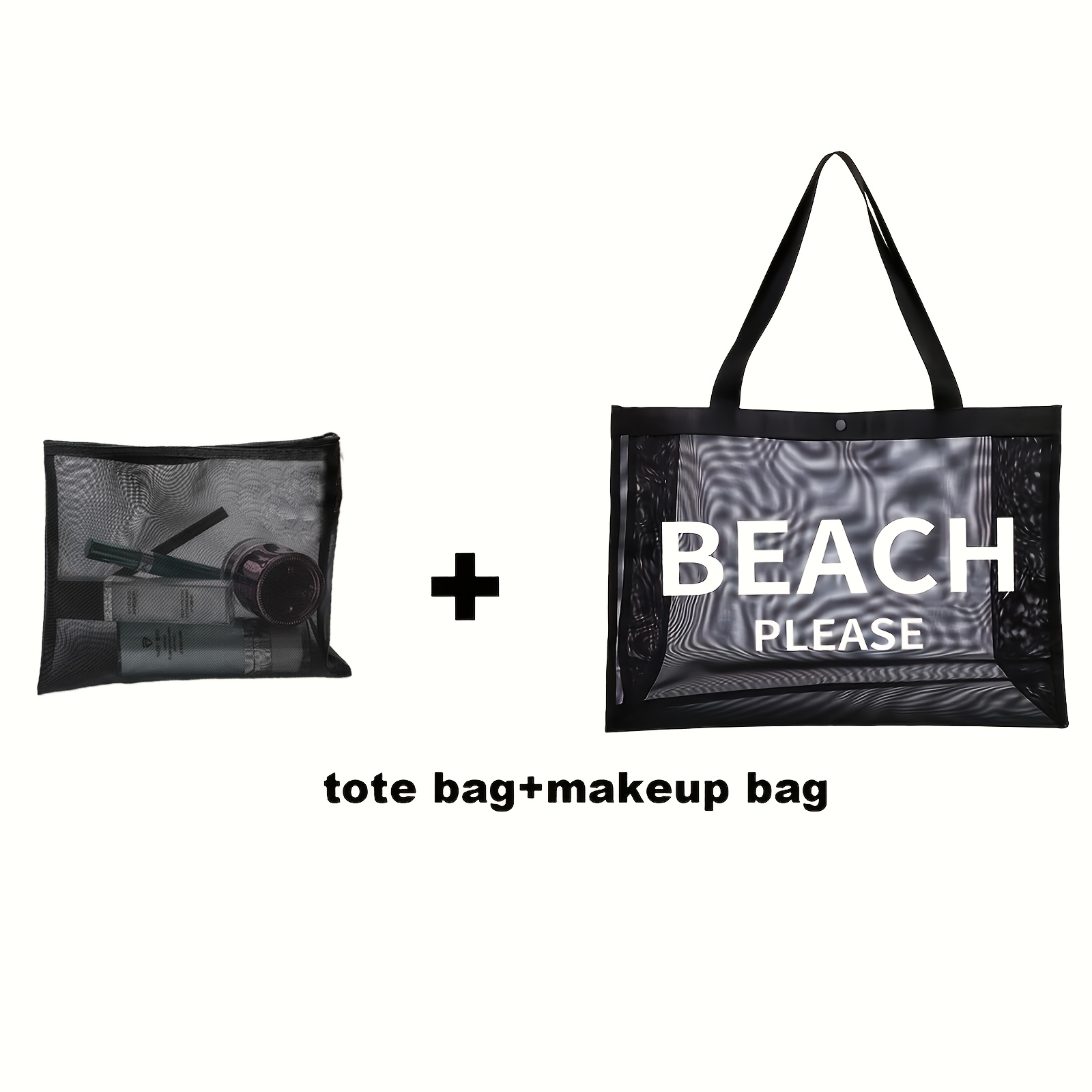 1pc/2pcs Large Capacity Women' & Tote Bag Compatible For College Students - Stylish Mesh Beach Bag With Letter '' Decor, Closure, Spacious School Bookbag () - Hand Washable For Books, Laptop, Tablets