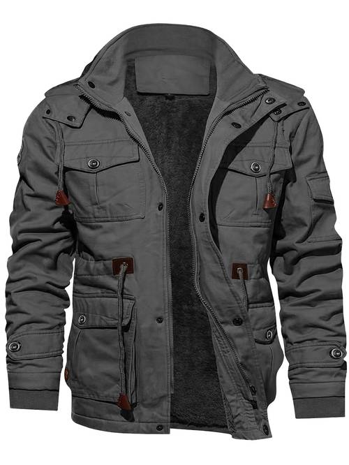 item picture mens fleece jacket casual warm hooded windproof outerwear fleece jacket hooded multi pocket utility jacket hunting