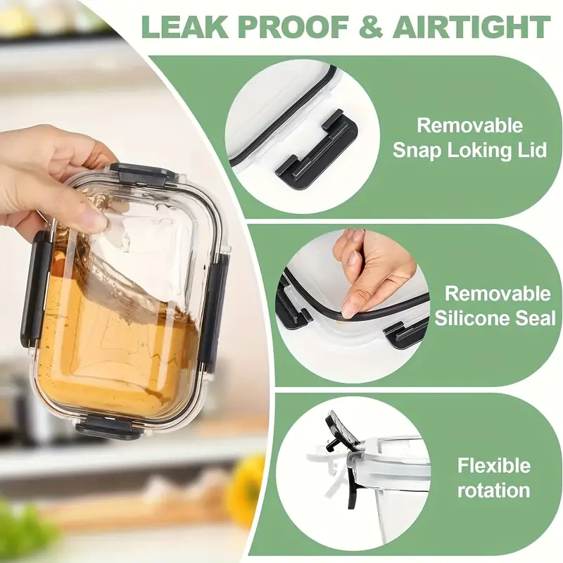 12pcs glass food storage container set with airtight seal for refrigerator reusable food storage boxes portable and stackable food sealers for meat eggs fruit and vegetables kitchen storage boxes and storage kitchen accessories Product details 2