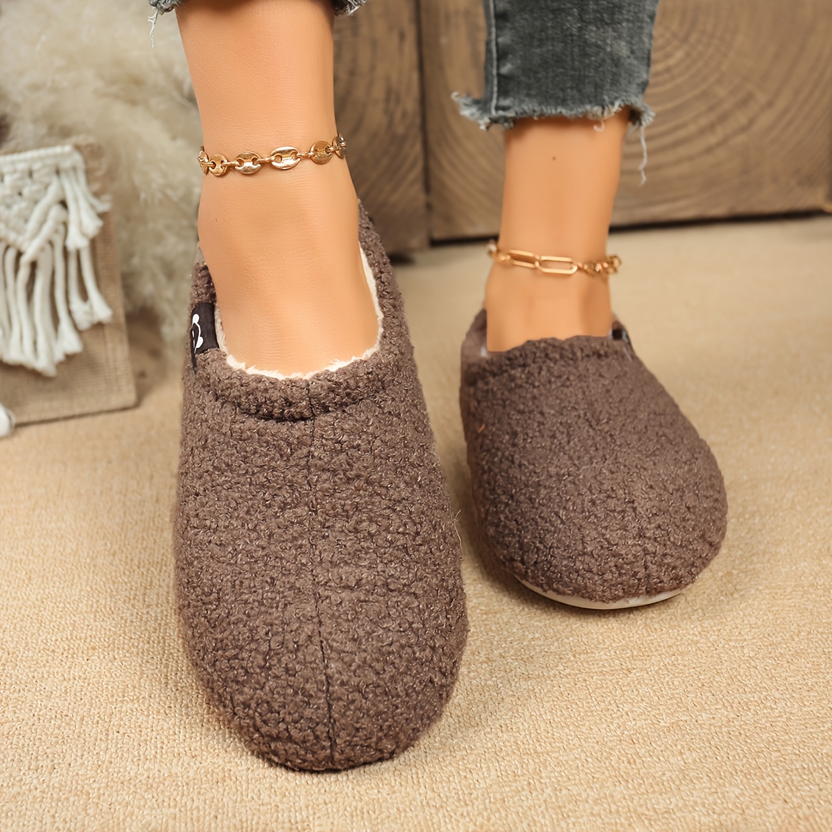 TEMU Women's Plush Teddy Bear Slippers - Soft Plush Indoor Home Slippers With Anti-slip Tpr Sole, Comfortable Slide Shoes For Home, Casual Wear Or