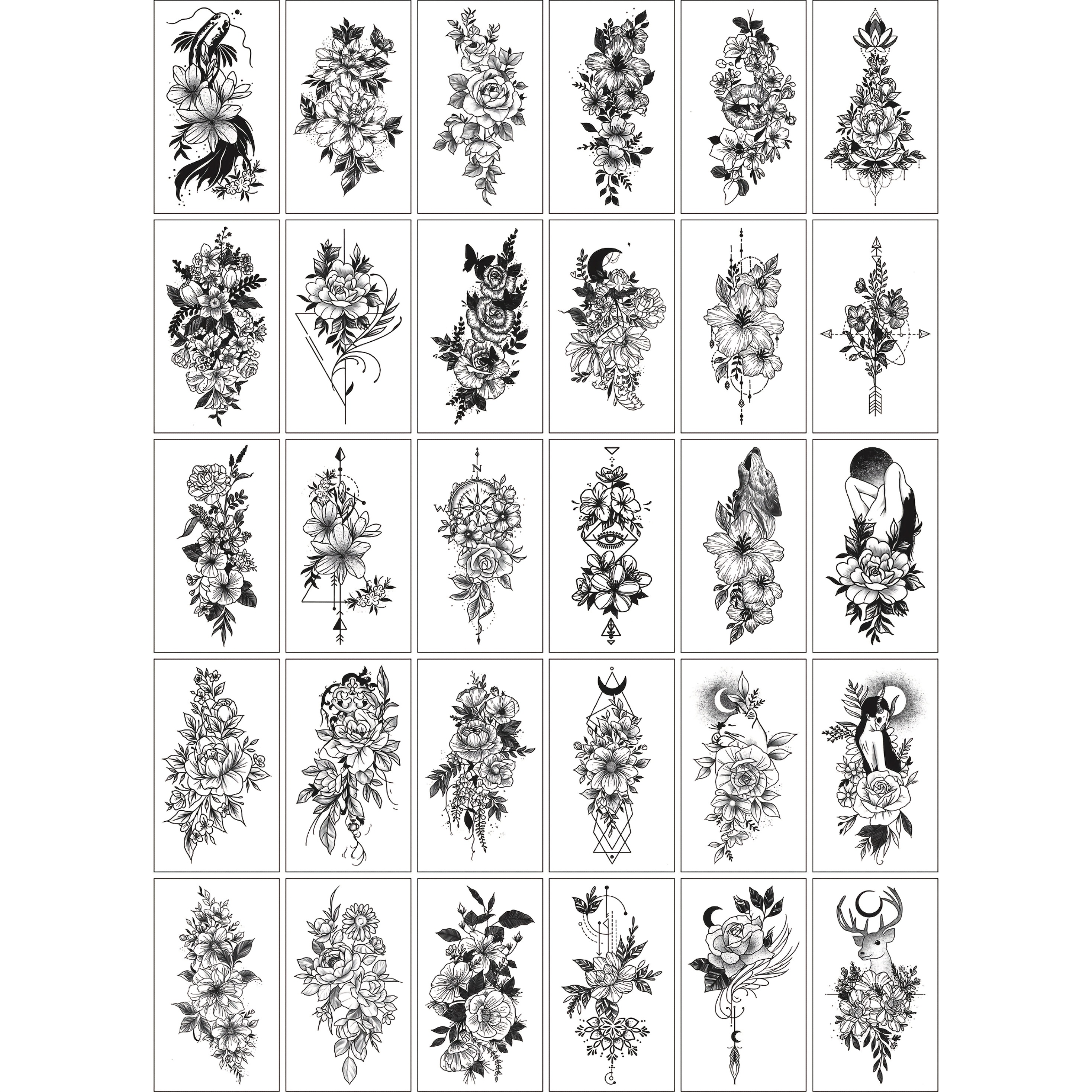 TEMU 30 Set Drawing Flowers Temporary Tattoo Stickers For Women And - Waterproof Lasts 3-5 Days - Party Supplies Body, Arm, And Shoulder Art Valentine's Day Gifts