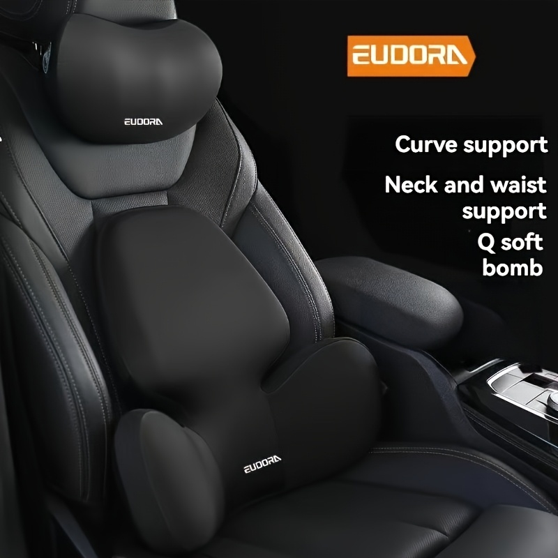 Image of Ergonomic Car Seat Cushion Combo Set, Headrest Lumbar Support - Polyester Fabric, Memory Foam Padding, For , Suitable For , For , For , For Mercedes-benz, For , For , For , For , Etc