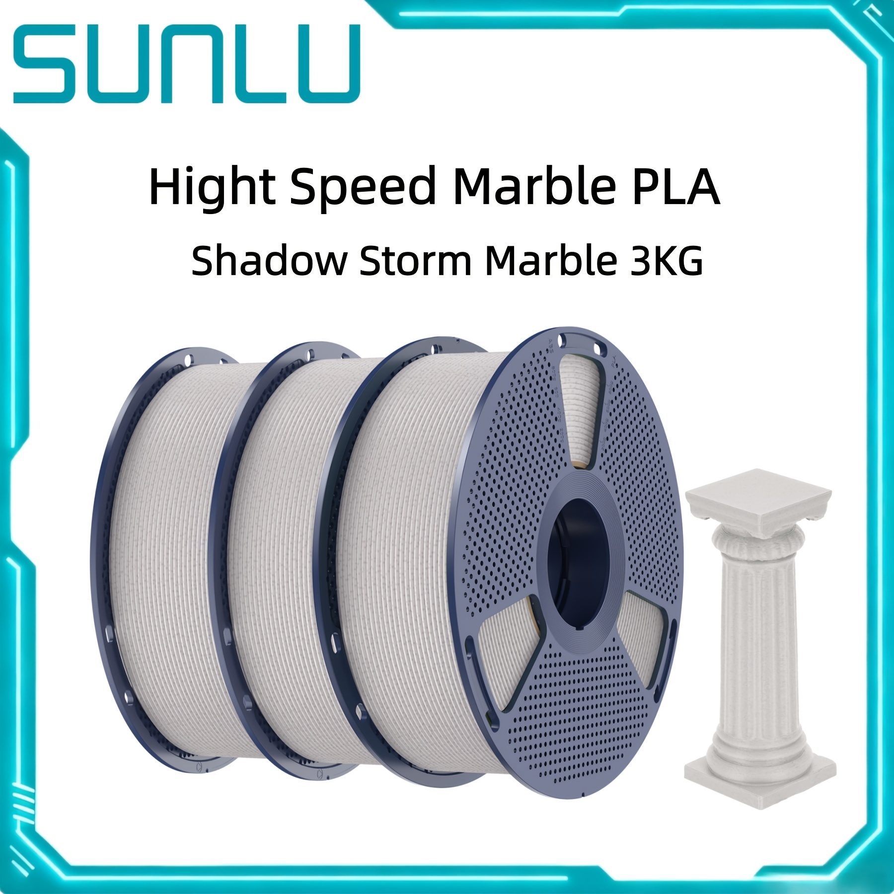 3kg Sunlu High Speed Marble Pla Filament, 600mm/s High Speed Pla Printer Filament, Natural Marble-like Texture, Smooth Printing, 1kg Each Spool, Total 3kg