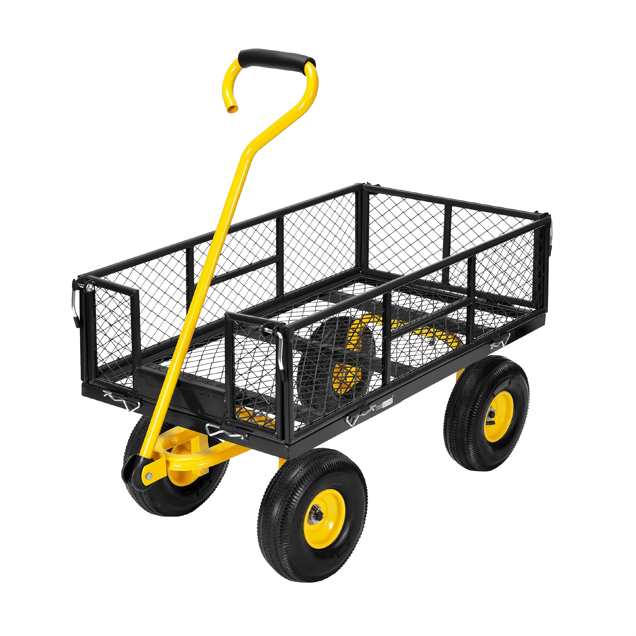Heavy-duty 900 Lbs Capacity Folding Garden Cart With Removable Steel Mesh Sides And 10-inch Pneumatic Tires For Yard Work