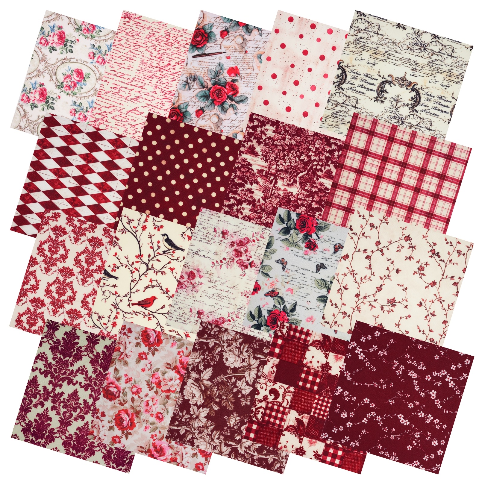TEMU Vintage Floral Pre-cut Fabric Bundle - 38pcs, 5x5 Inches, 19 Retro Floral Patterns, Polyester Fabric For Quilting, Sewing, And Crafts, Ideal For