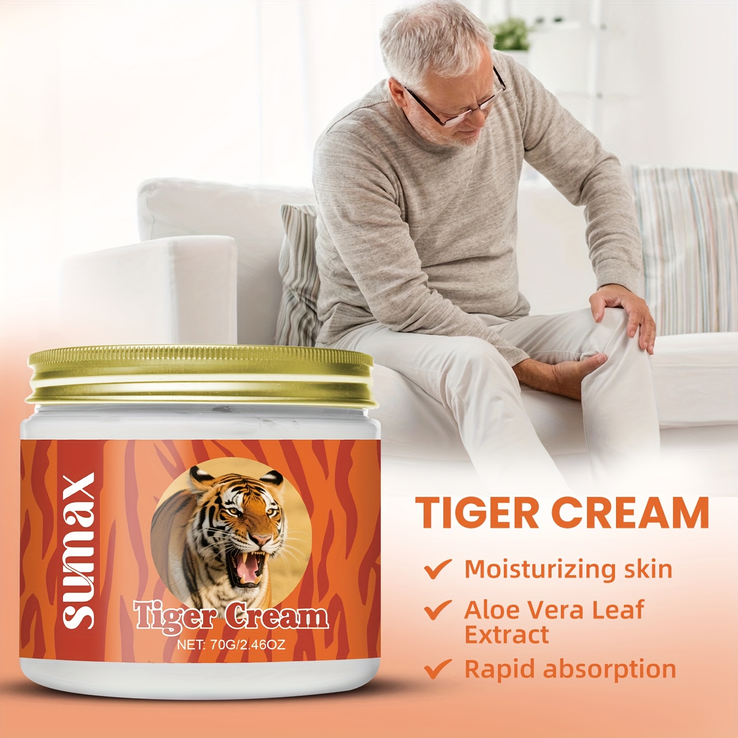 sumax tiger massage cream 1 76  formula joint muscle relief cream for neck shoulders waist knees ankles alcohol free easy absorption unisex for men women   gift massage oil sleek jar   ingredients details 4