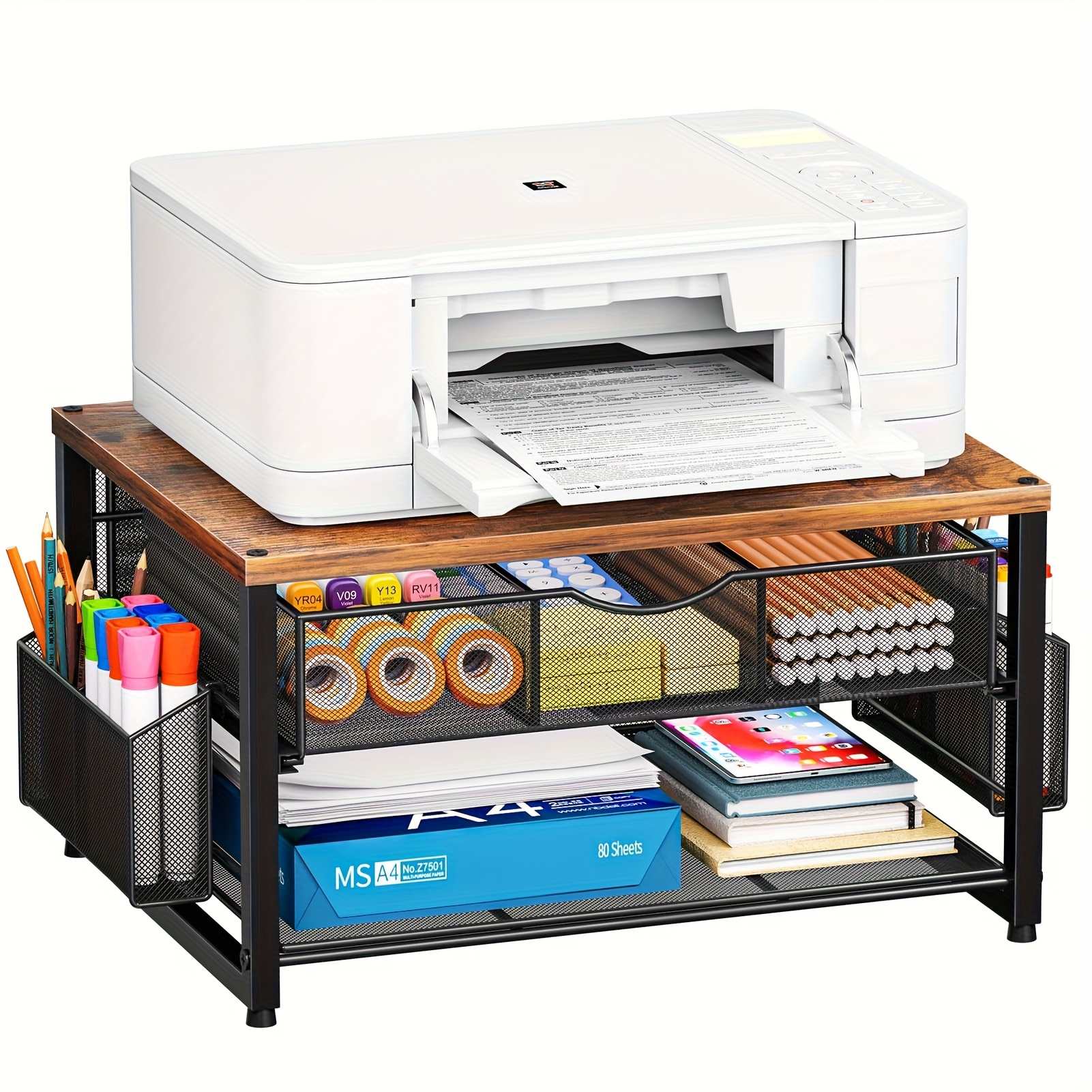 Metal Printer Stand for Desk with Storage