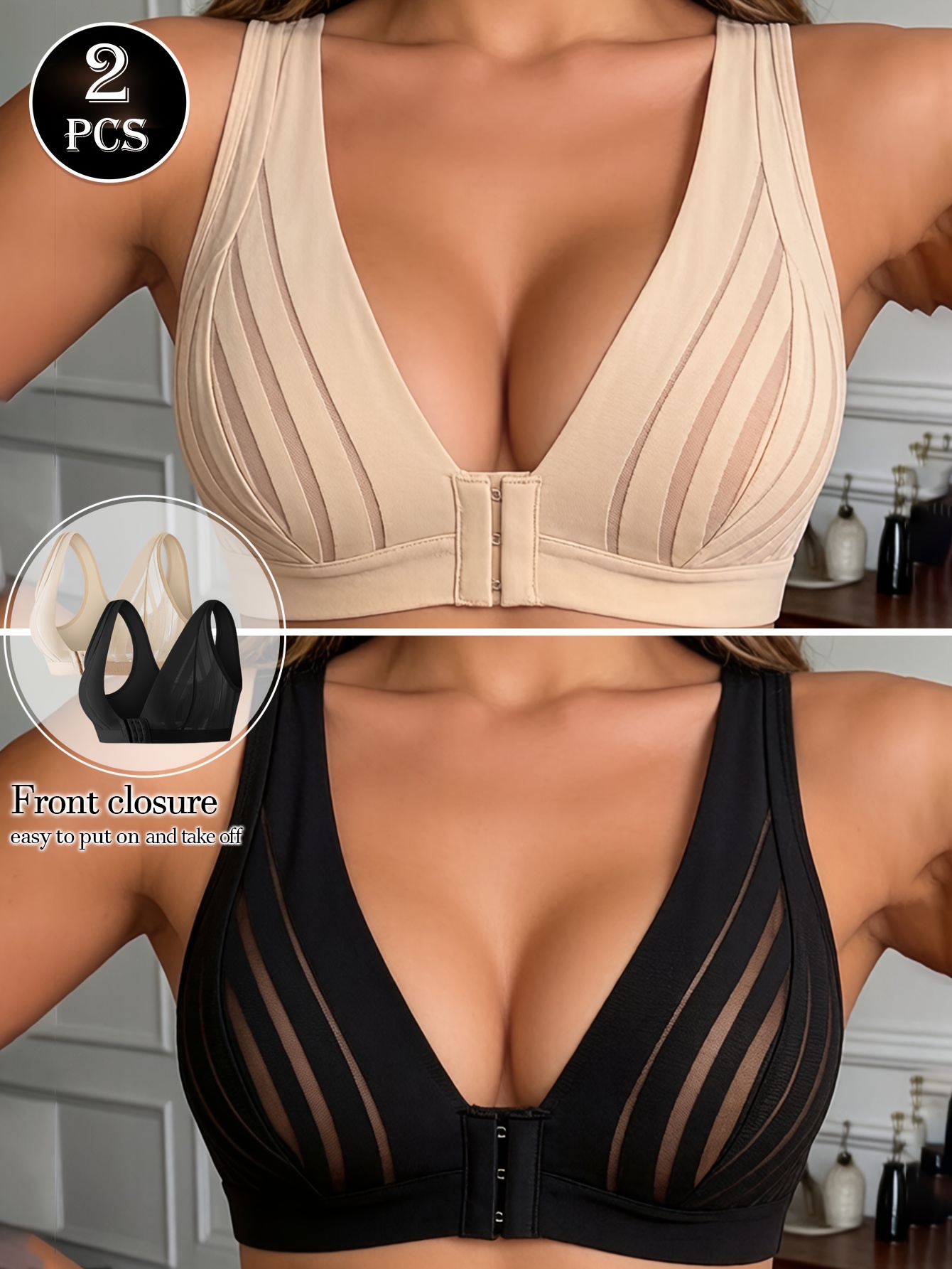 2 pack front closure mesh womens bra mesh womens bra side support womens underwear breathable soft underwear supportive non slip bra unpadded sports design suitable for yoga fitness and daily leisure activities
