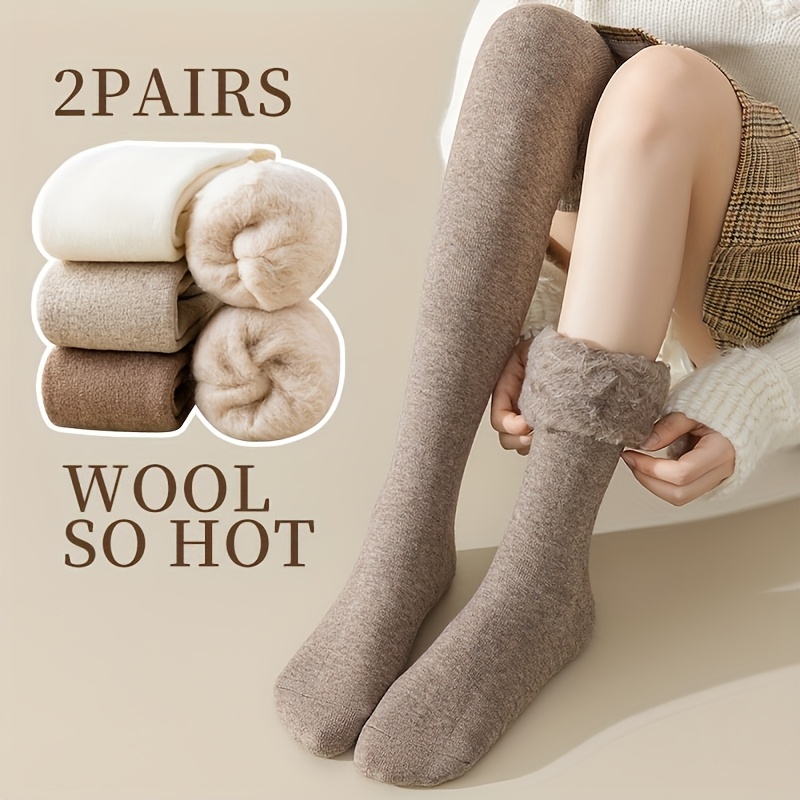 

2pcs Women's Cozy Over-the-knee Socks - , Warm & Plush Lined For Extra Large Sizes, Solid Color, Fall & Winter