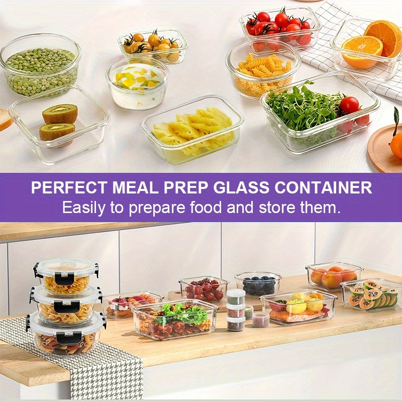 34pcs 17 lids 17 glass bowl glass food storage containers with airtight lids glass meal prep containers for lunch kitchen storage containers ideal for food storage in microwave ovens dishwashers offices schools and camping black Product details 2