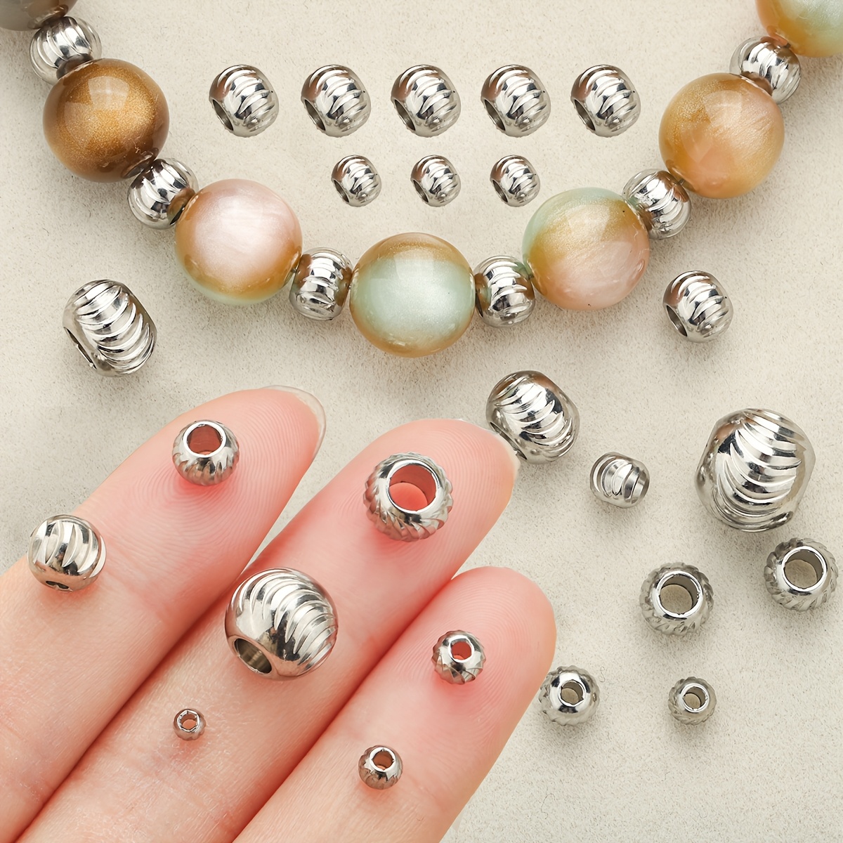 5pcs Stainless Steel Crescent Pattern Large Hole Spacer Beads