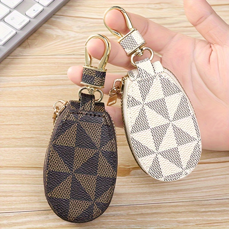 geometric keychain mini wallet leather zip key pouch multi purpose small coin purse 3 54 x 1 97 details 9