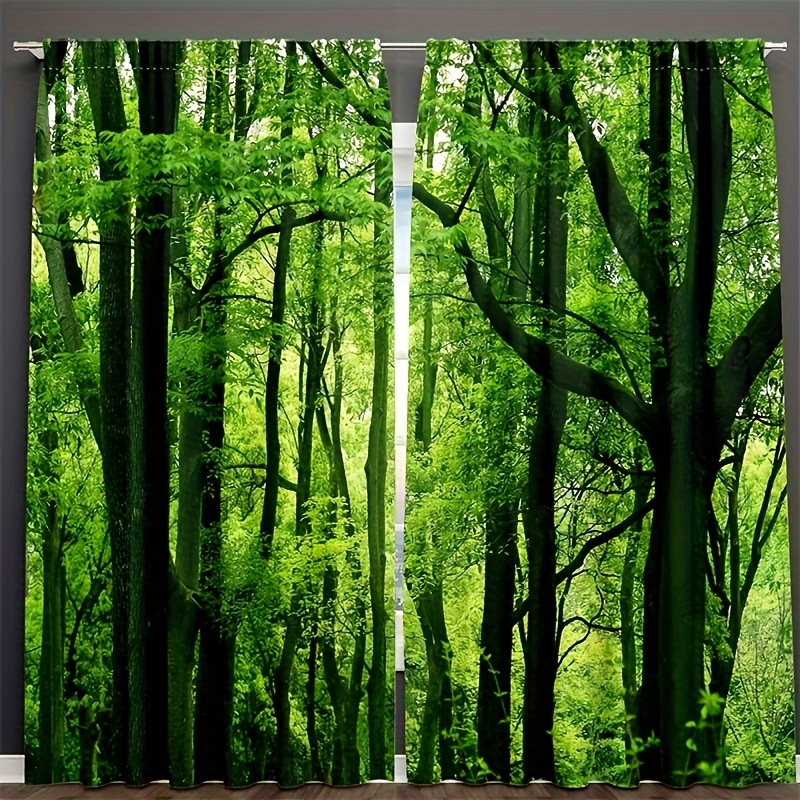 2pcs Curtains Rod Pocket Window With Jungle Branches Nature Scenery Decor For Bedroom Living Room Home Decor