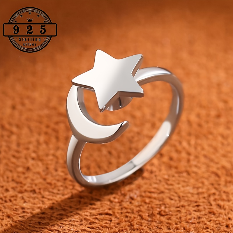 s925 sterling 925   rotating ring european and   design with adjustable opening and moon rotating ring suitable for men to give women valentines day gifts and   Product details 4