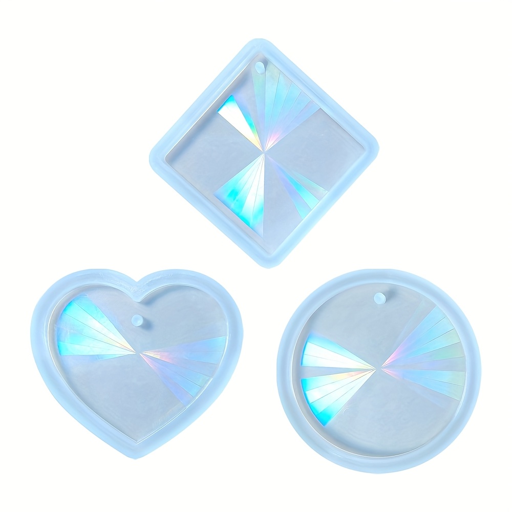 Holographic Laser Heart Silicone Mold & Round Pendant For Diy Christmas Decor