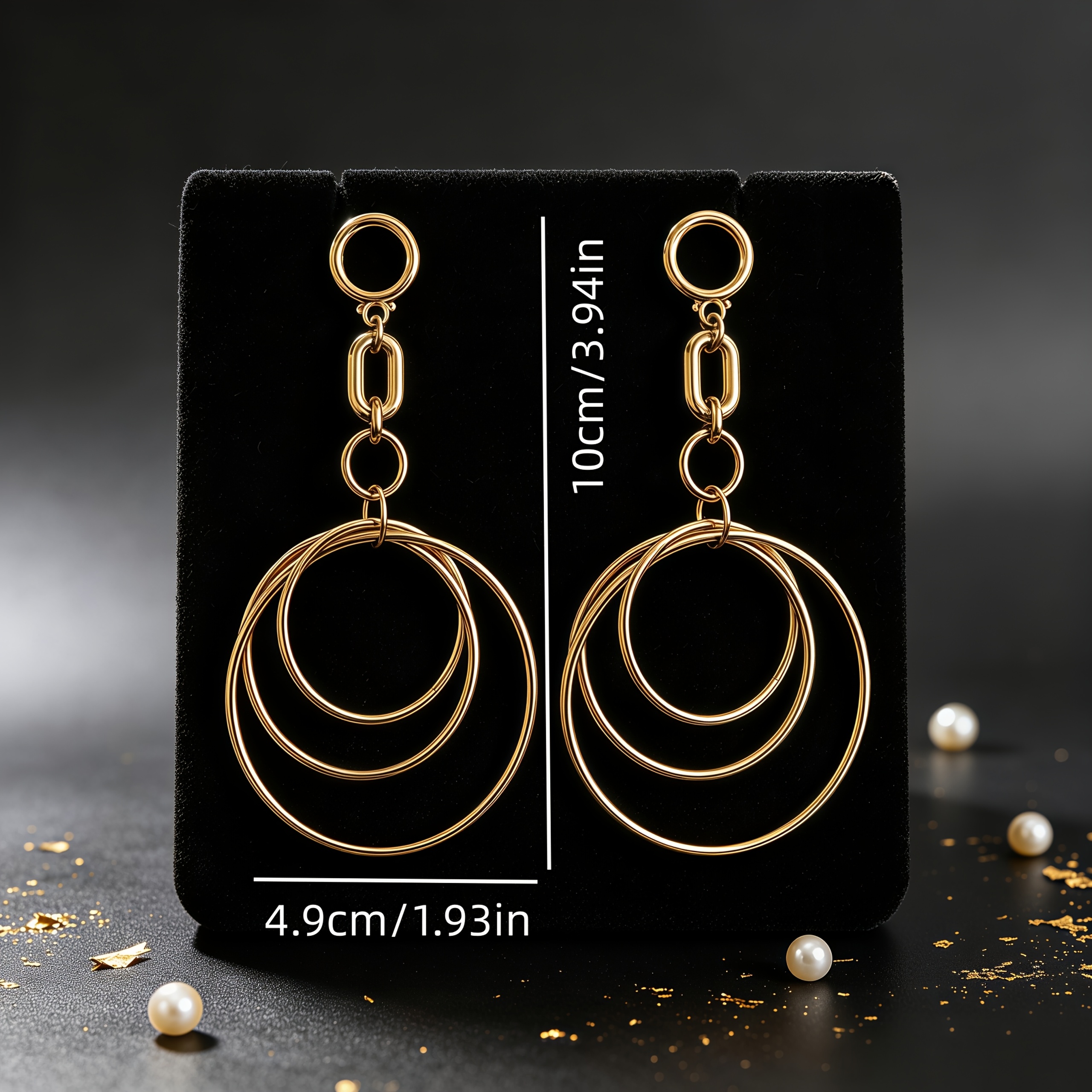 Women's Chain Effect Stacked Circle Long Pendant Earrings