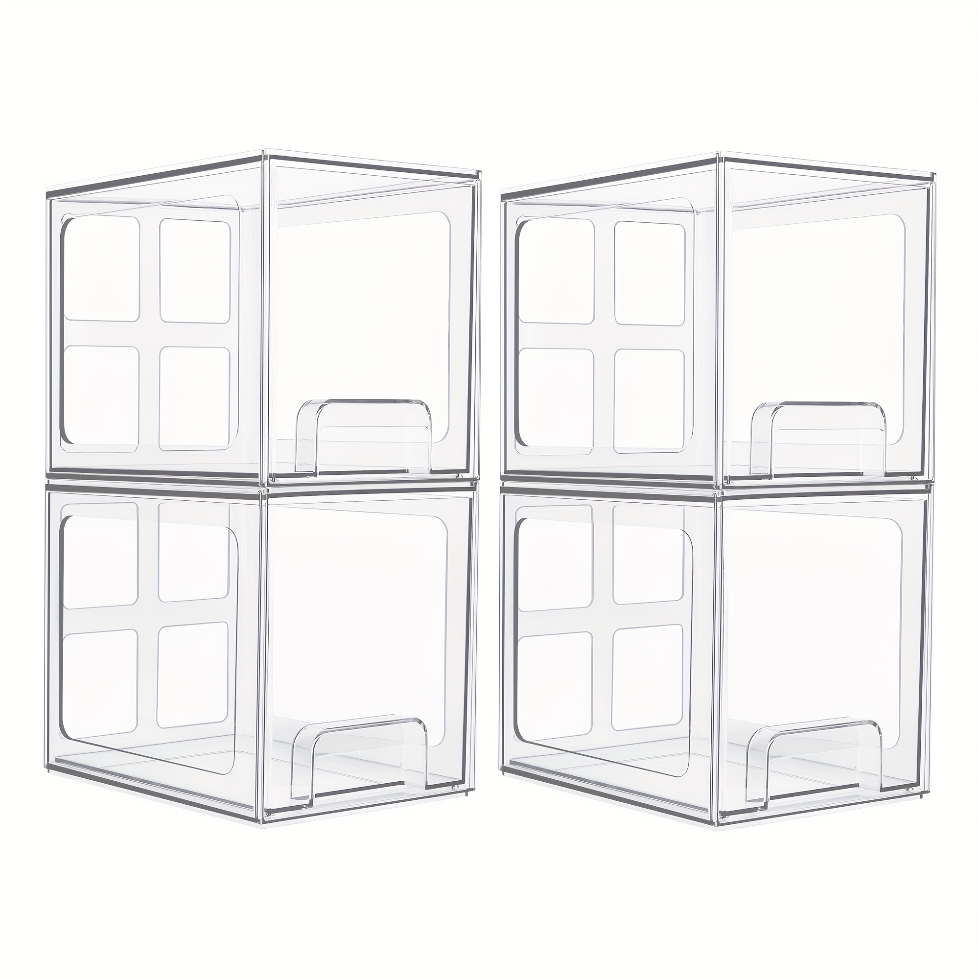 4 Pack Makeup Stackable Storage Drawers, 6.6 Inch Tall Acrylic Bathroom Clear Plastic Drawers for Vanity Organization And Storage