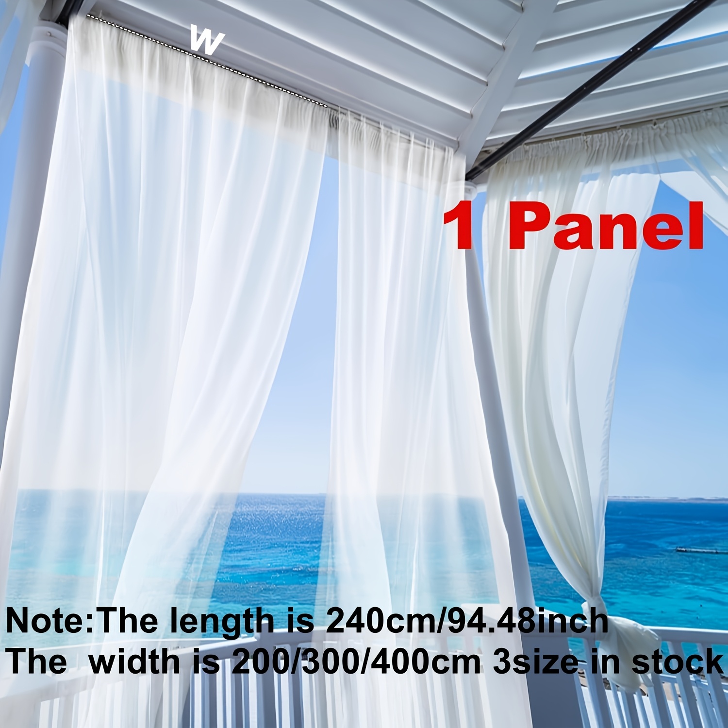 Image of 1 Panel Outdoor Sheer Knitted Polyester Curtain With Rod Pocket - Transparent Breathable Anti- Netting Suitable For Gazebo, Patio, Garden, - Design, Installation