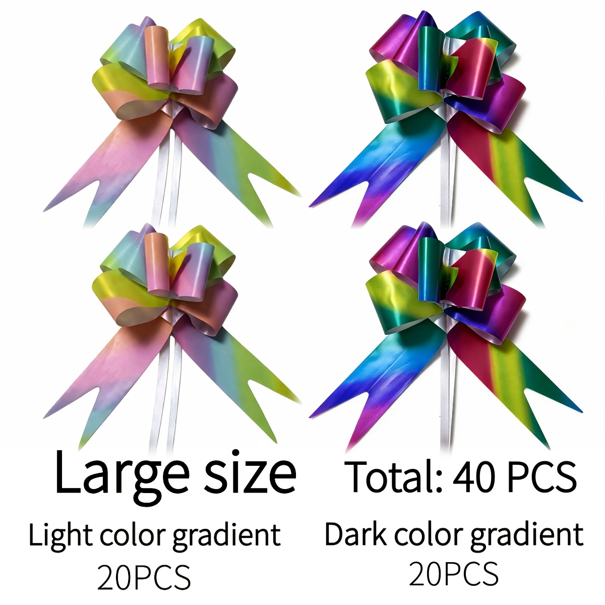 TEMU 40pcs Large Gradient Bow Ribbons With Wide Wide Strip Suitable For Wedding Decorations, Bouquet Wrapping, Christmas Tree Decor - Pre- Bows With